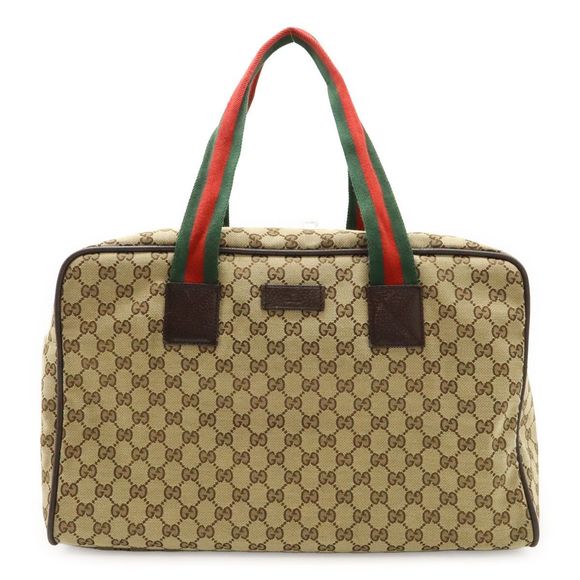 Gucci GG Canvas Sherri Line Boston Bag Shoulder Bag Travel Bag Leather Khaki - Picture 1 of 8